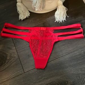 Victorias Secret Bright Red Lace and bows Strappy Dressup Play Panties Large